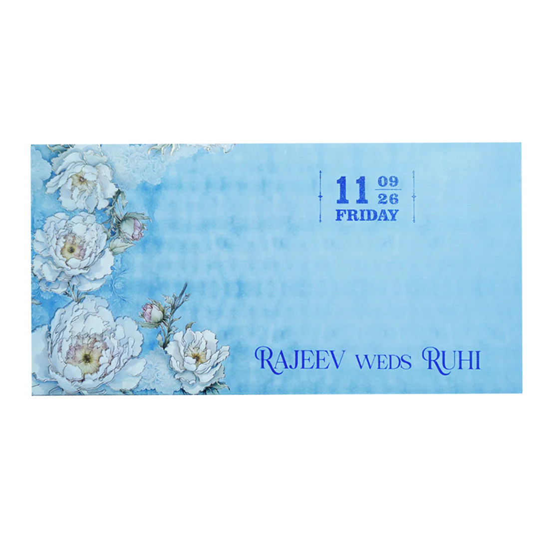 Sky Blue Floral Wedding Invitation Card-KPR06550 - Image 4