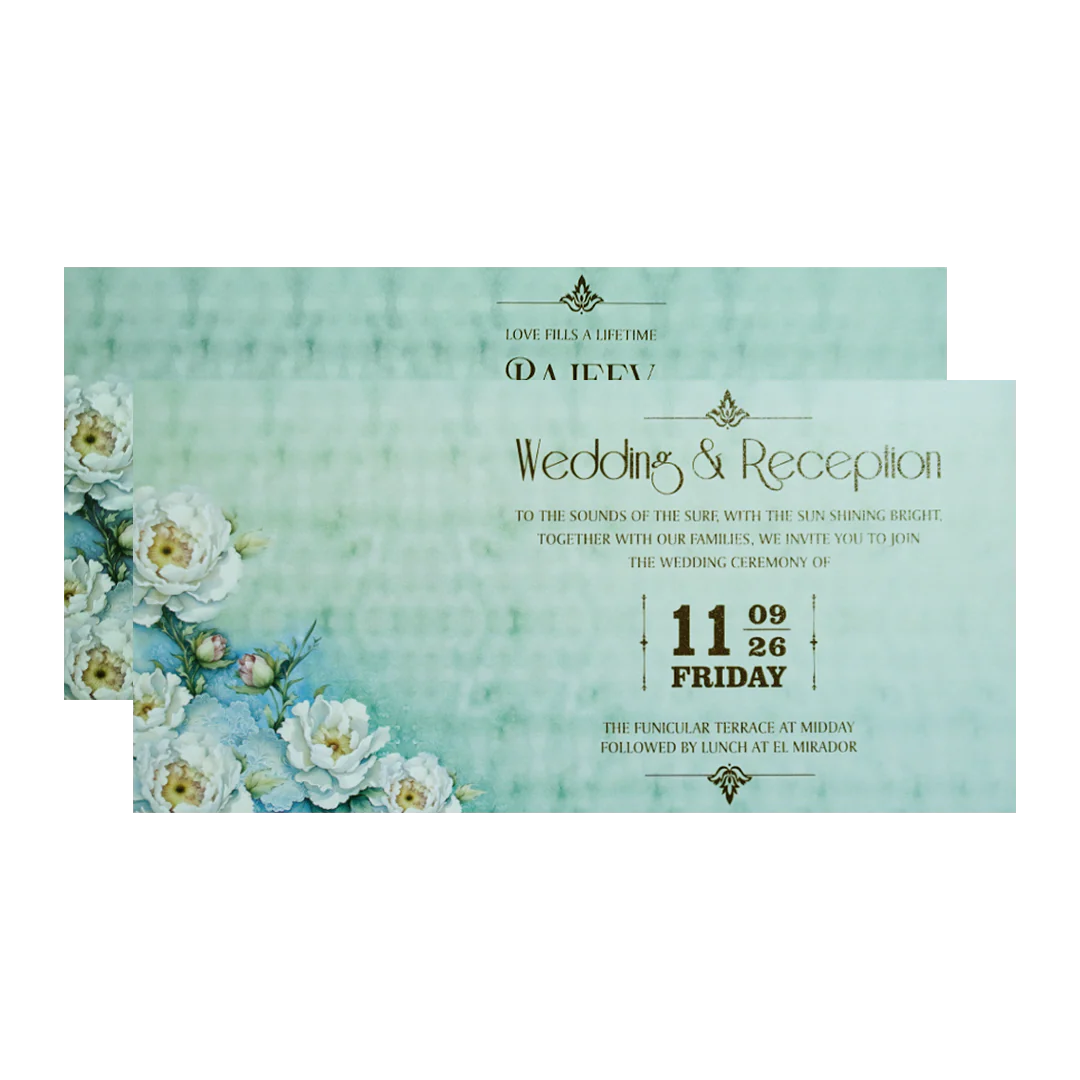 Sky Blue Floral Wedding Invitation Card-KPR06550 - Image 5