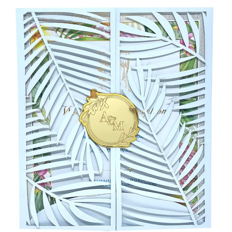 Sky Blue Premium Invitation In Floral Laser Cut Design-KNKYP002 - Image 3