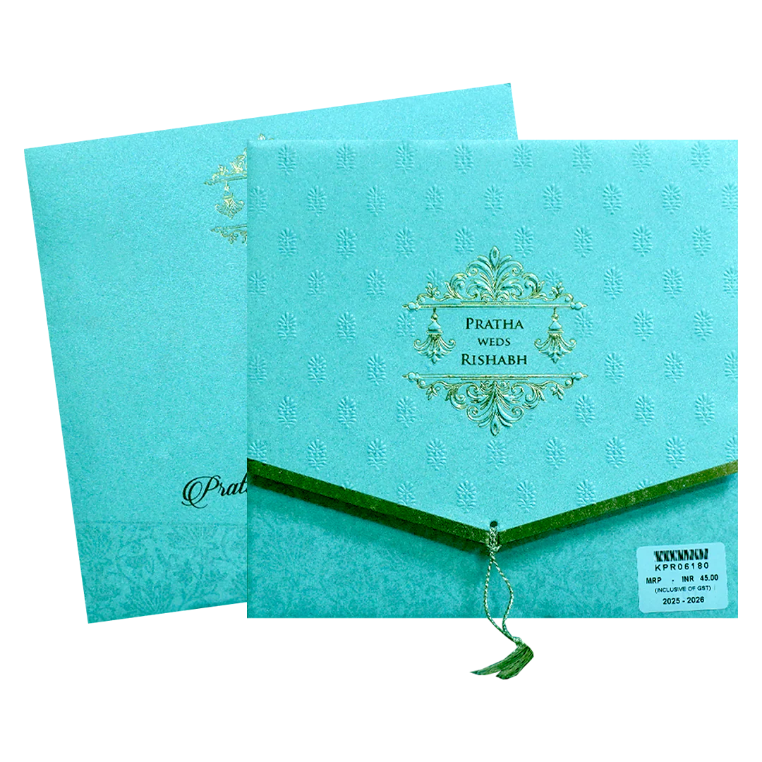 Sky Blue Tassel Envelope Wedding Card-KPR06180 - Image 2