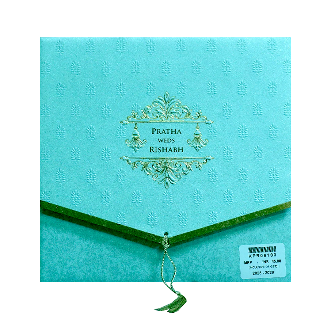 Sky Blue Tassel Envelope Wedding Card-KPR06180 - Image 3
