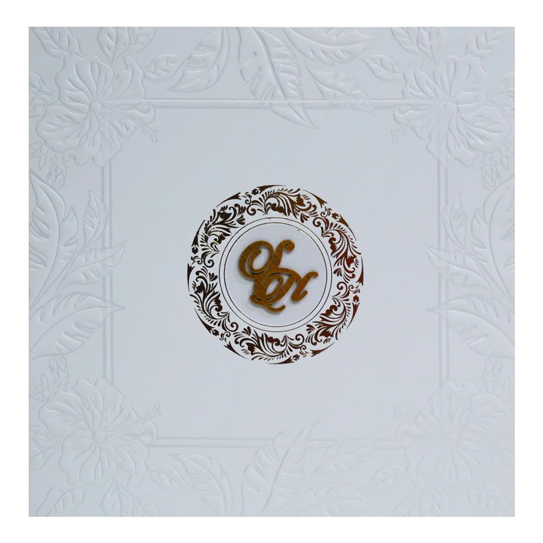 White Embossed Leaf Box Invitation Card-KPR05010 - Image 3