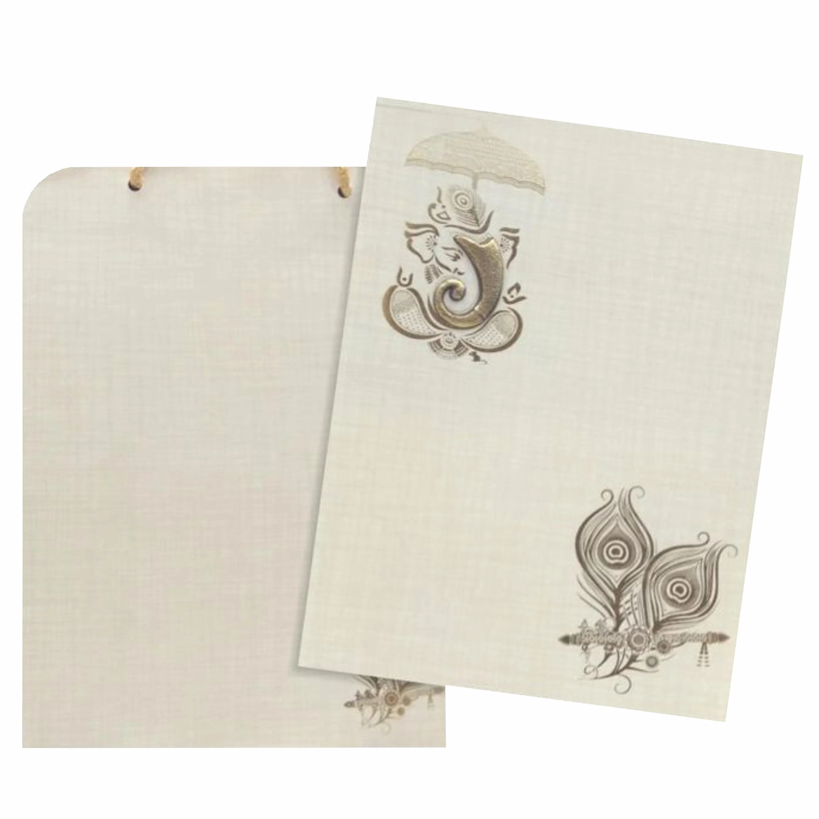 Grey Peacock Feather invitation Card-KNCA205G - Image 2