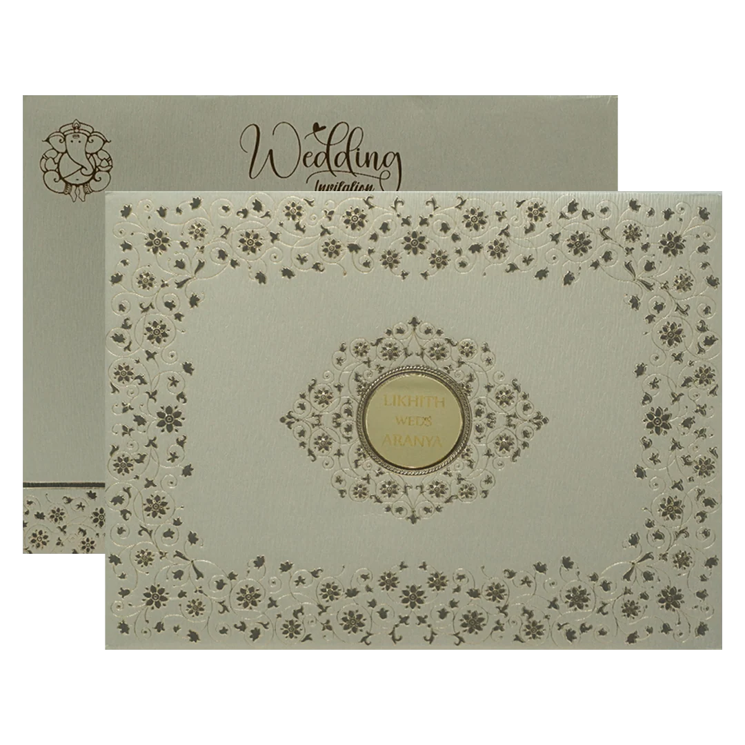 Silver Floral Padded Wedding Card-KSSC20800 - Image 2