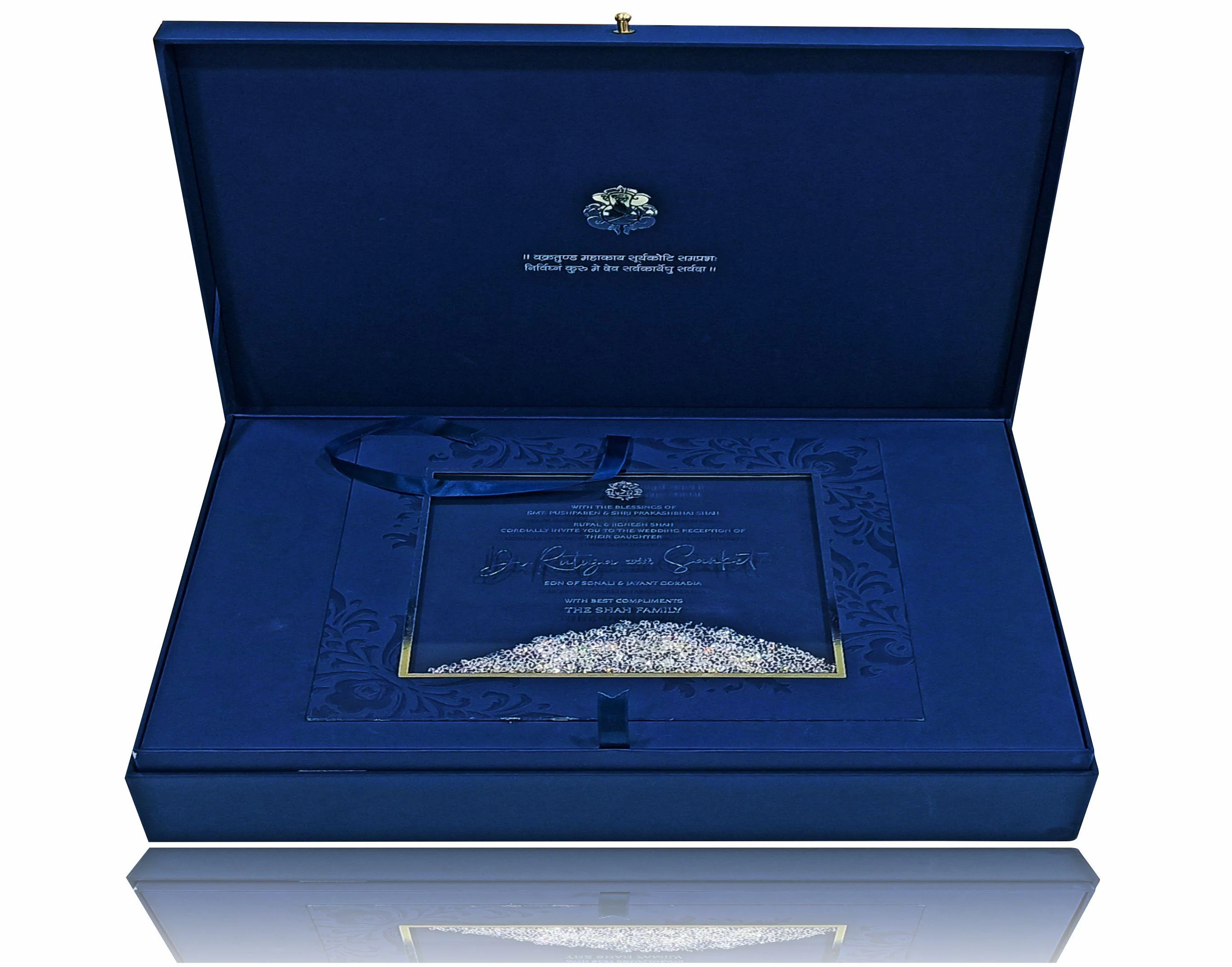 Navy blue crystal premium wedding box card-KNKUP026 - Image 2