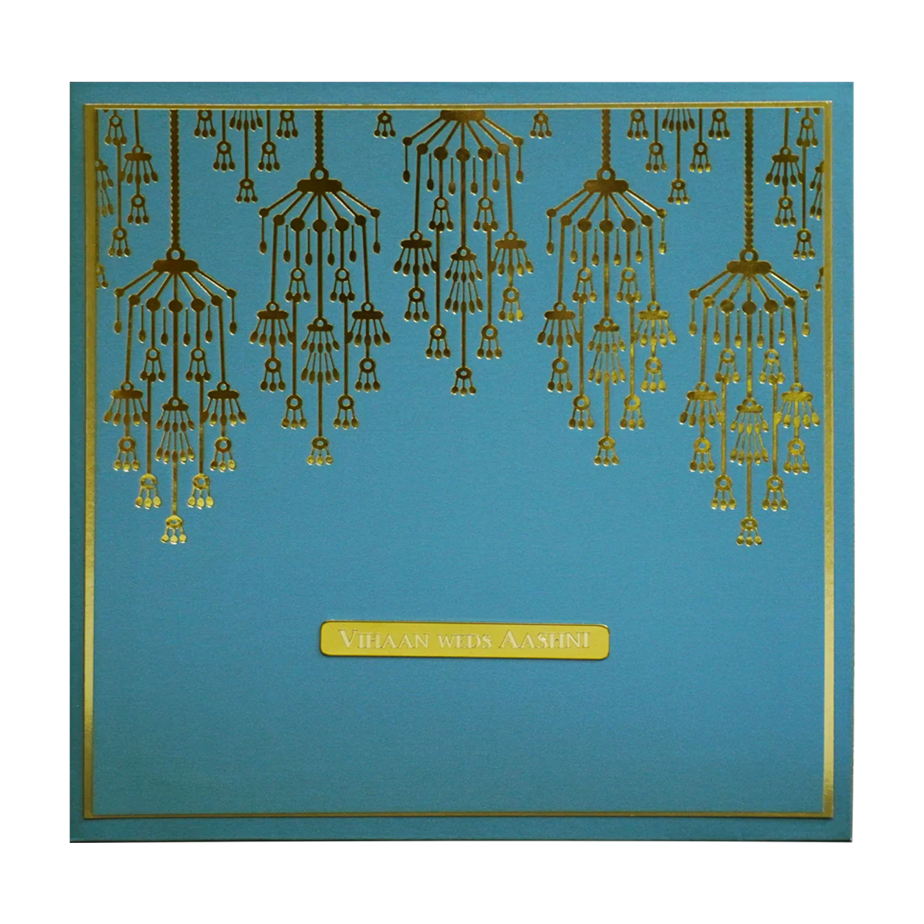 Teal Blue Nameplate Padded Wedding Card-KRC30292 - Image 3