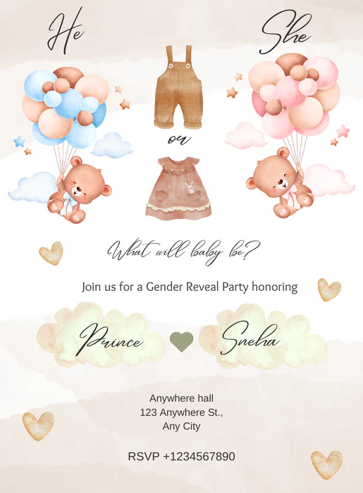 Teddy Bear Gender Reveal Invitation-AAGRI015 - Image 2