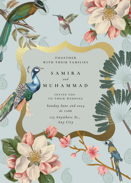 Tropical Bird Bloom Indian Wedding Invitation Card-EINK0014 - Image 2