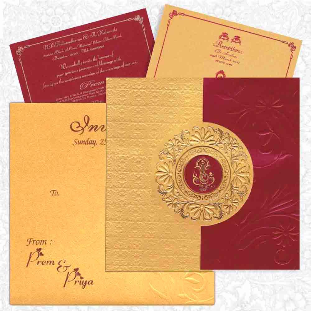Unique Door Type maroon Shading Personal Wedding Card - KNK3817 - Small (Personal Card)