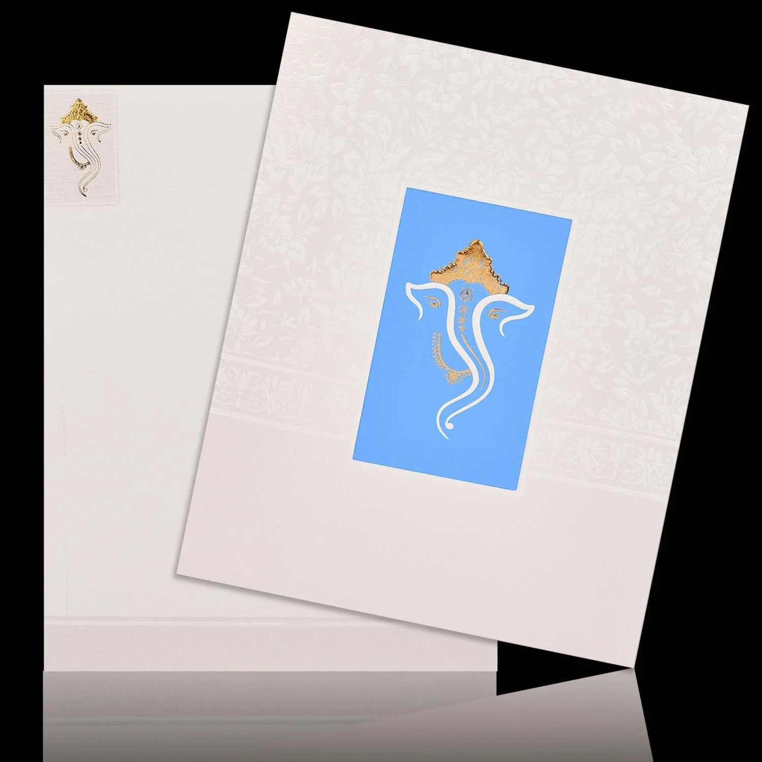 Unique Ganesha Design With Blue Back Drop Wedding Card - KNK4754 - Image 2