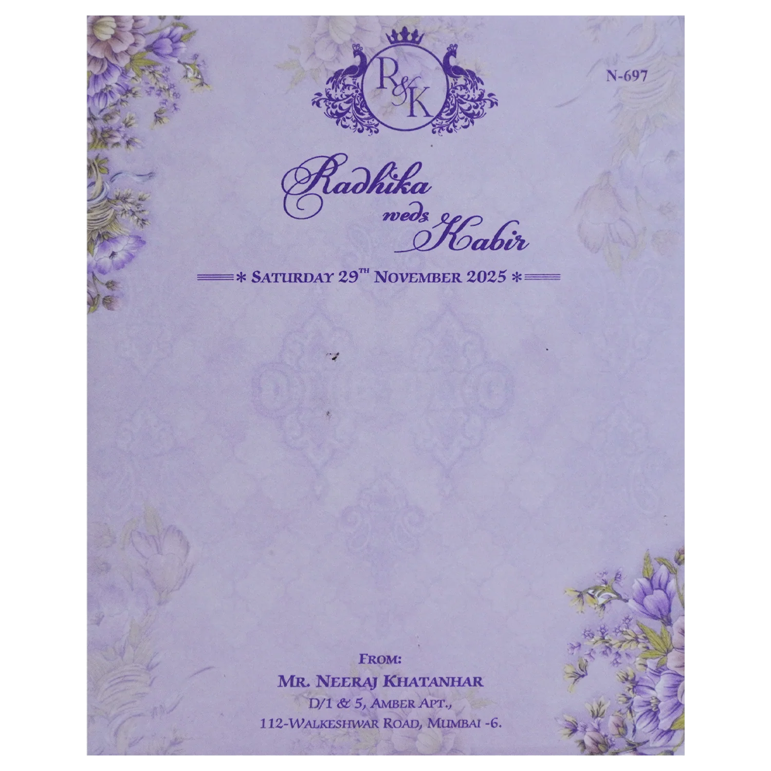 Very Light Purple Wedding Card-KVN06970 - Image 4