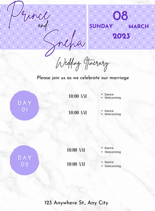 Vibrant Elegant Wedding Itenary Invitation-AAWII037 - Image 2