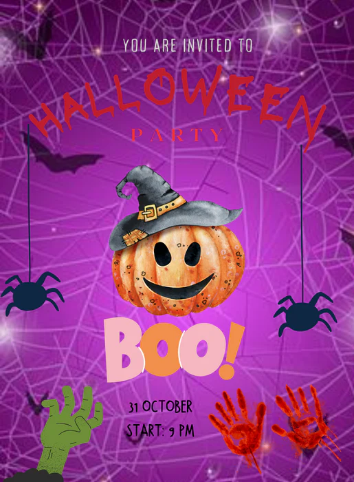 Violet Pumpkin Holloween Invitation-AAHOO018 - Image 2