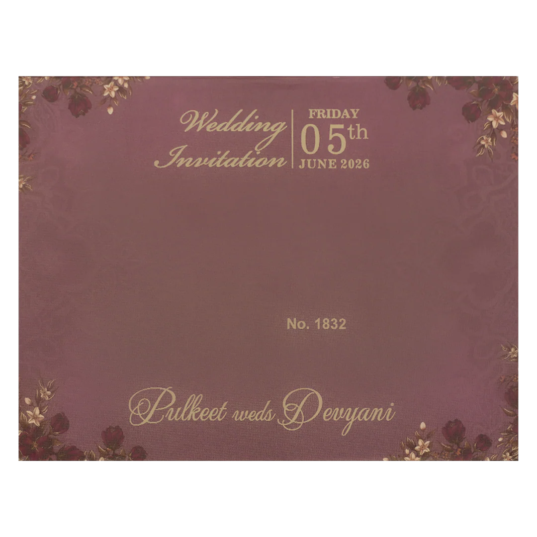 Voilet Floral Gold Padded Wedding Card-KJTS1832 - Image 4
