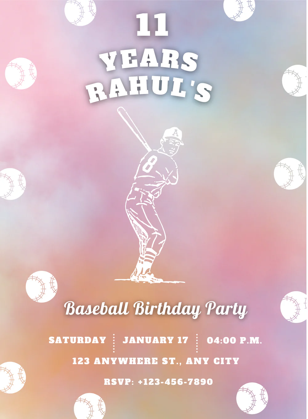 Watercolor Ball baseball Invitation-AABAS006 - Image 2