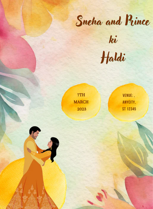 Watercolor Couple Haldi Cremony Invitation-AAHCI029 - Image 2