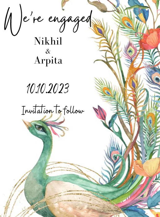 Watercolor Peacock Engagement Invitation-AAEGI004 - Image 2