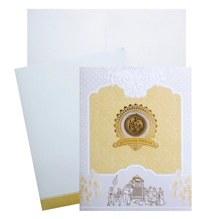 White and Yellow Patterned Wedding Card-KNJS2089O