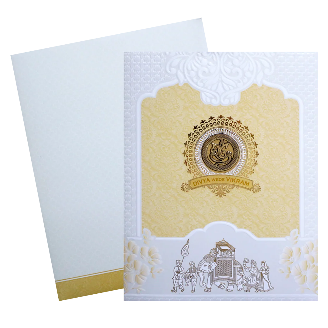 White and Yellow Patterned Wedding Card-KNJS2089O - Image 2
