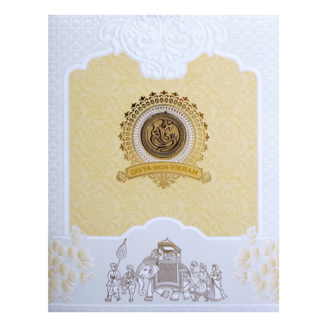 White and Yellow Patterned Wedding Card-KNJS2089O - Image 3