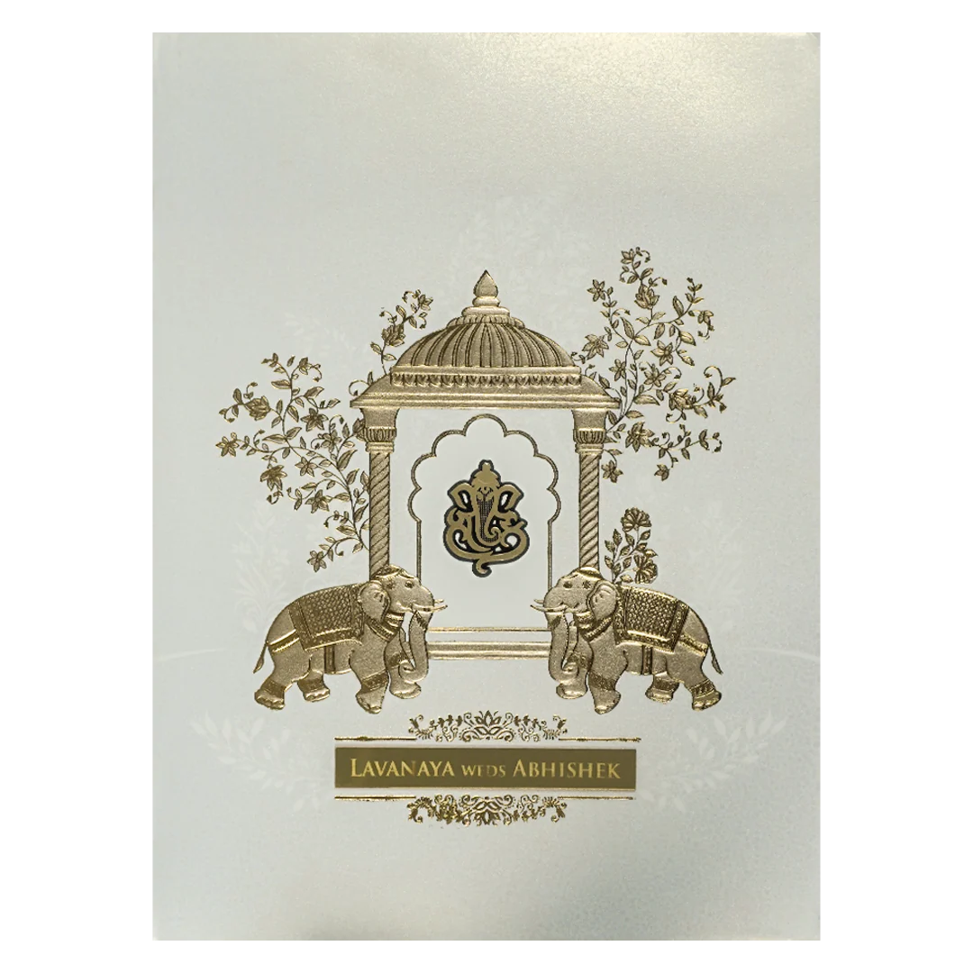 White Arch Ganesha Padded Wedding Card-KRE27510 - Image 3
