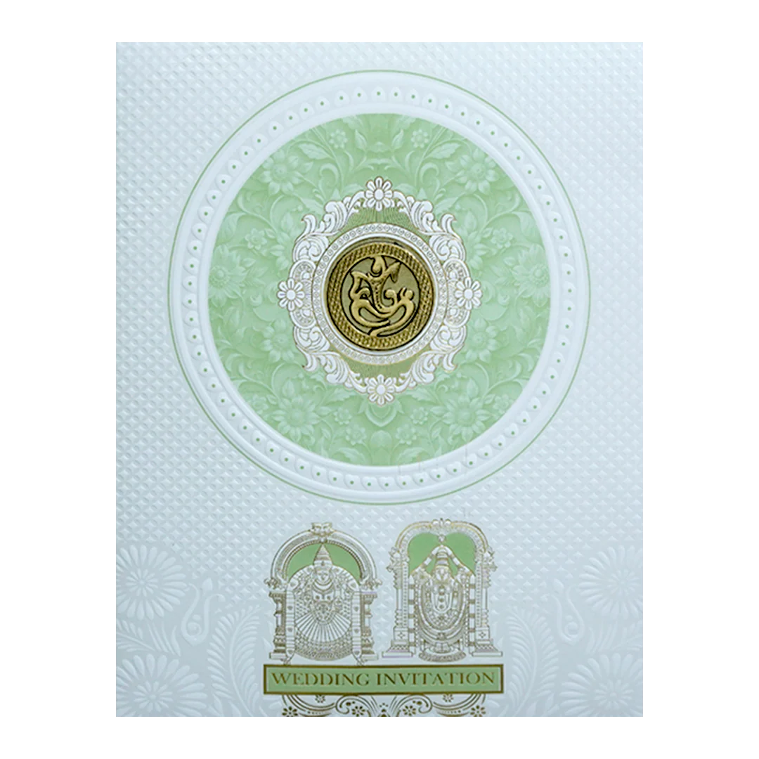 White Balaji Padmavthi Green Floral Wedding Card-KNJS2085G - Image 3