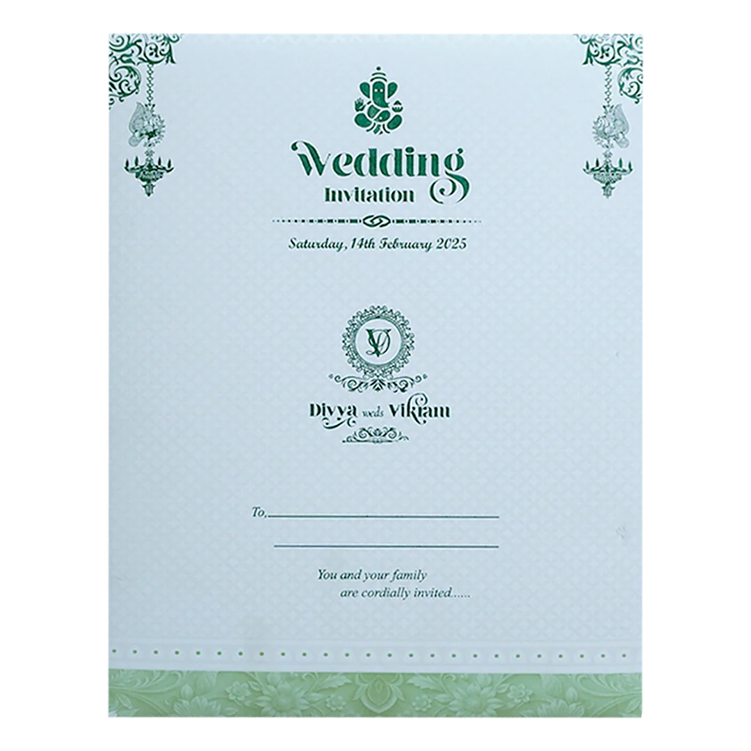 White Balaji Padmavthi Green Floral Wedding Card-KNJS2085G - Image 4