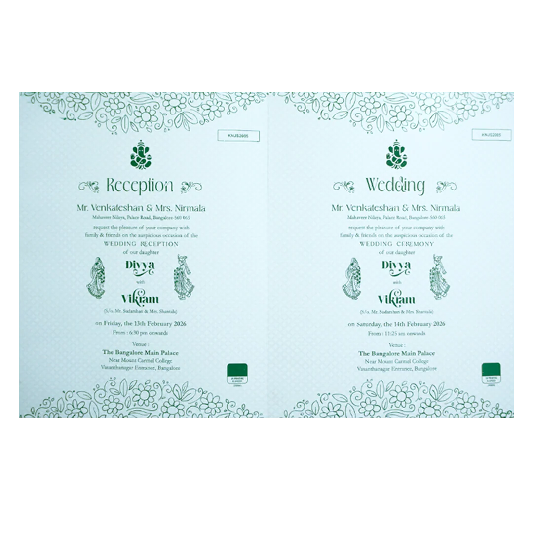 White Balaji Padmavthi Green Floral Wedding Card-KNJS2085G - Image 5
