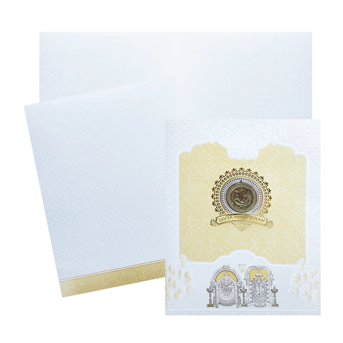 White Cream Balaji Padmavathi Wedding Card-KNJS2088Y