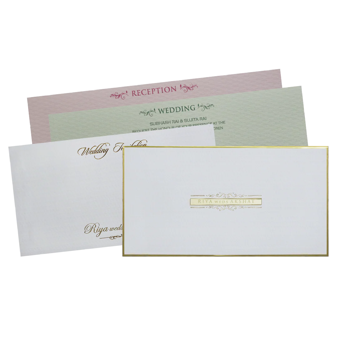 White Minimal Padded Classic Wedding Card - KMMWD1130