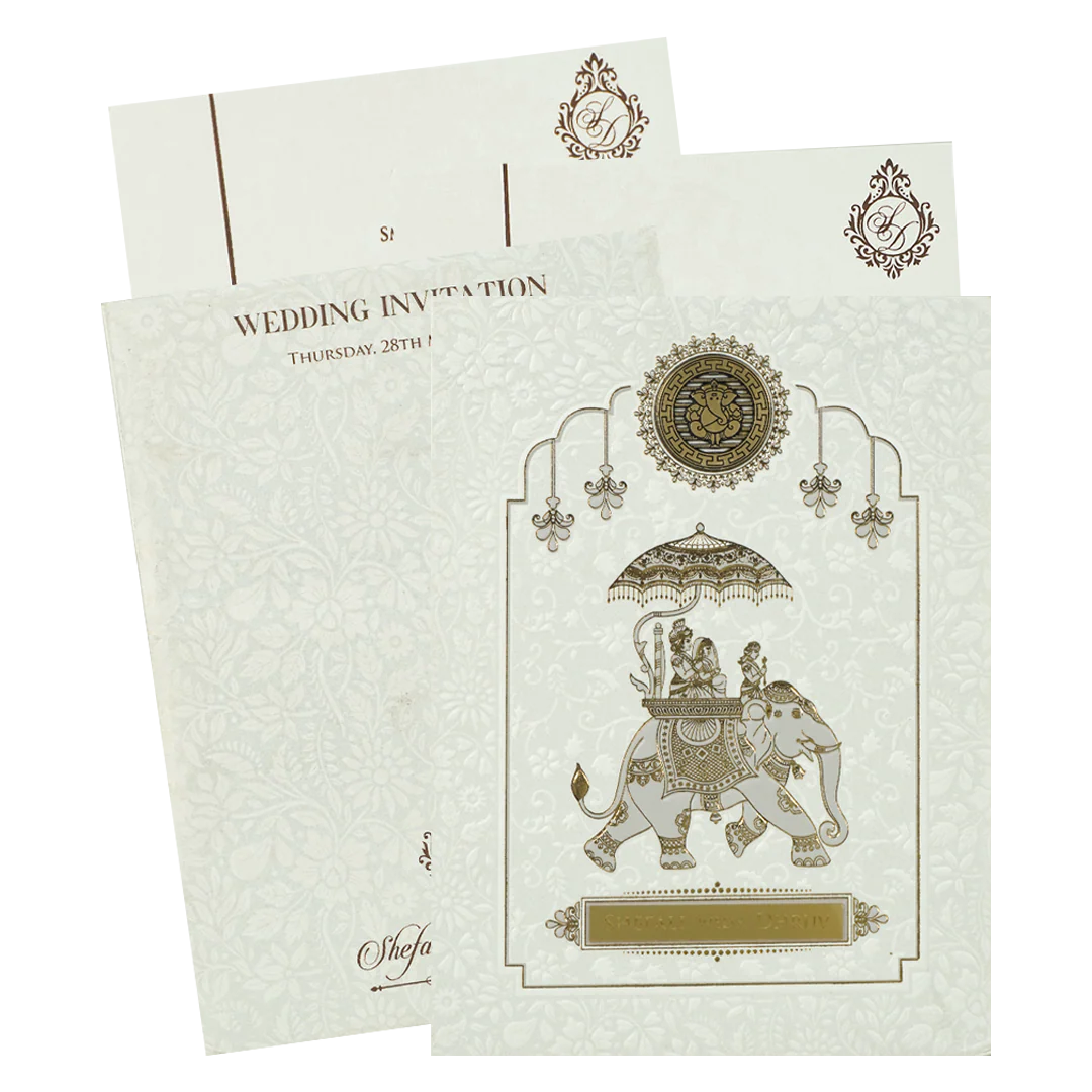 White Elephant Procession Padded Wedding Card-KRE28120