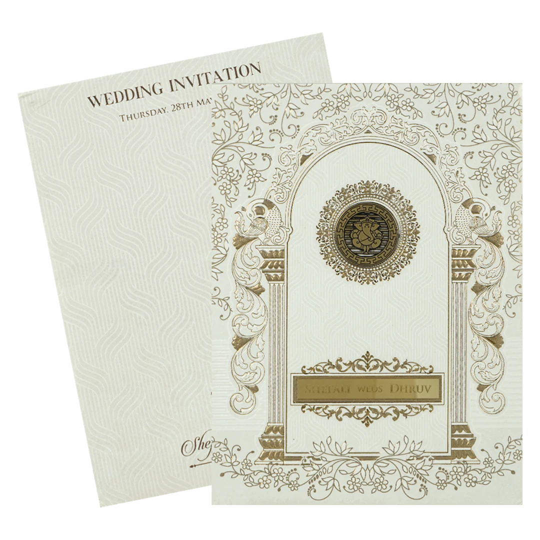 White Embossed Arch Padded Wedding card-KRE28150 - Image 2