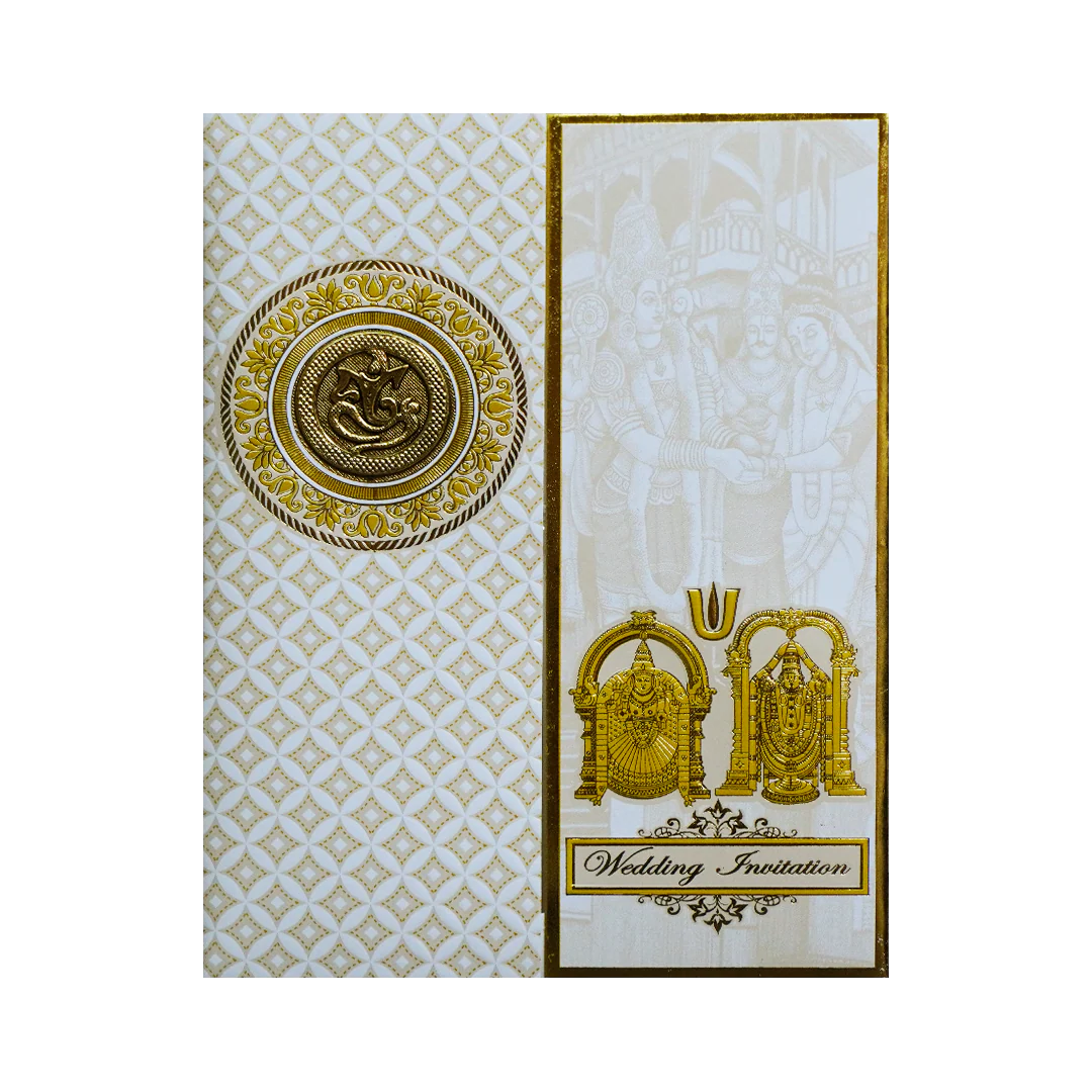 White Embossed Balaji Padmavati Wedding Card-KNK7074W - Image 3
