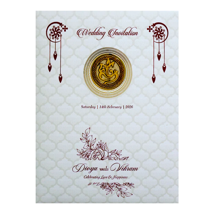White Embossed Baraat Wedding Invitation Card-KNK70550 - Image 4