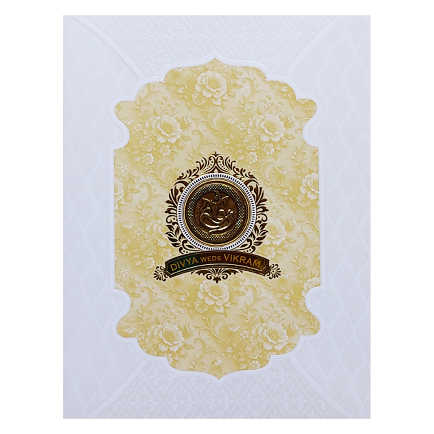 White Embossed Cream Floral Wedding Card-KNJS2084Y - Image 3