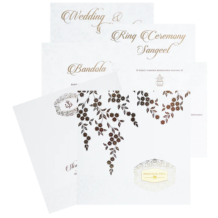 White Embossed Design Wedding Invitation Card-KPR05040
