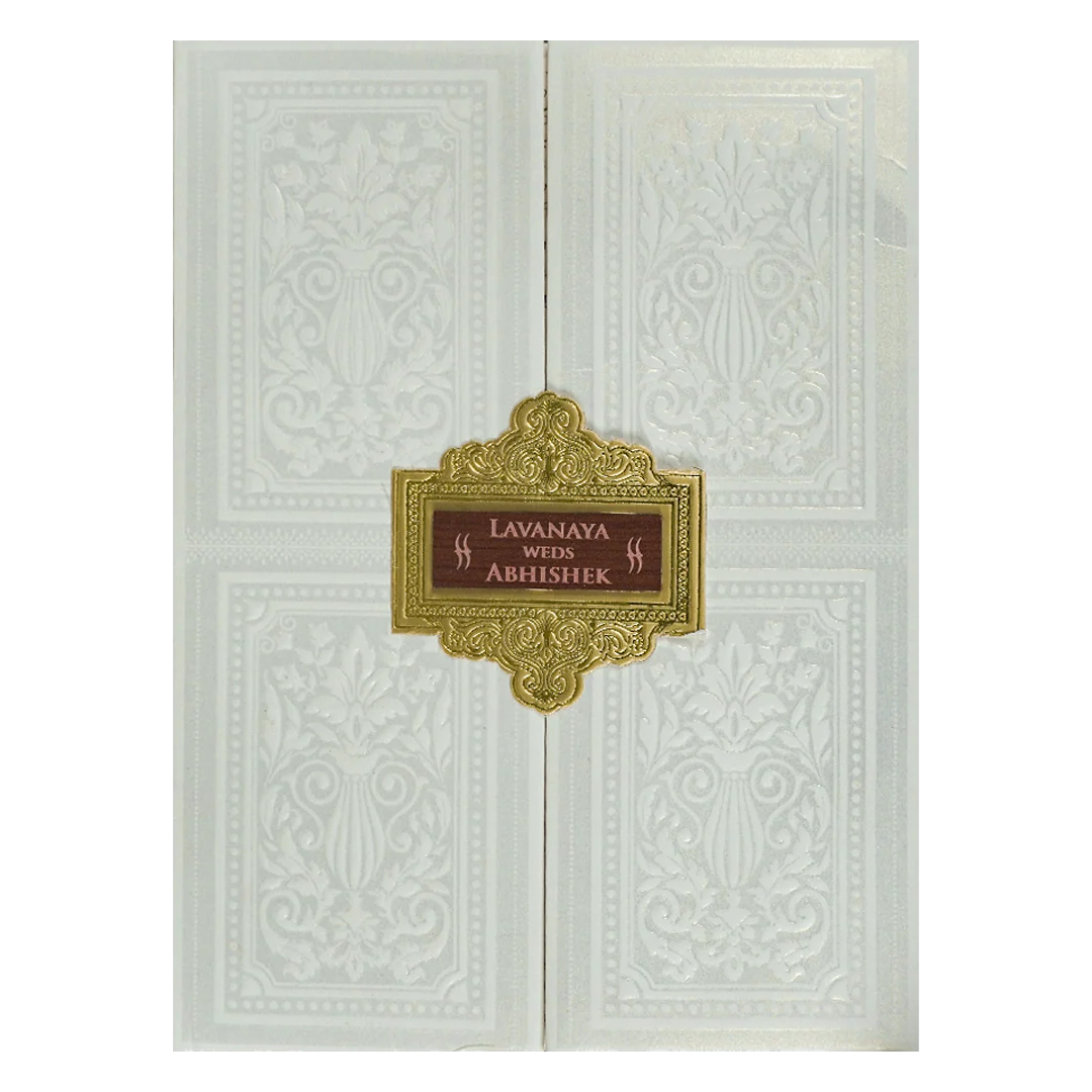White Padded Embossed Padded Wedding Card-KRE25490 - Image 3