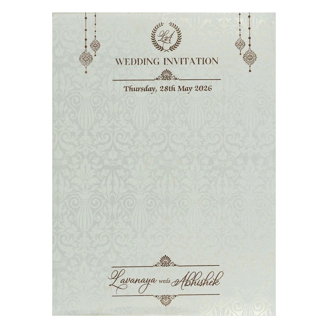 White Padded Embossed Padded Wedding Card-KRE25490 - Image 4