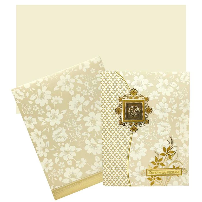 White Embossed Floral Design With Ganesha And Name Plate-KNJS2060