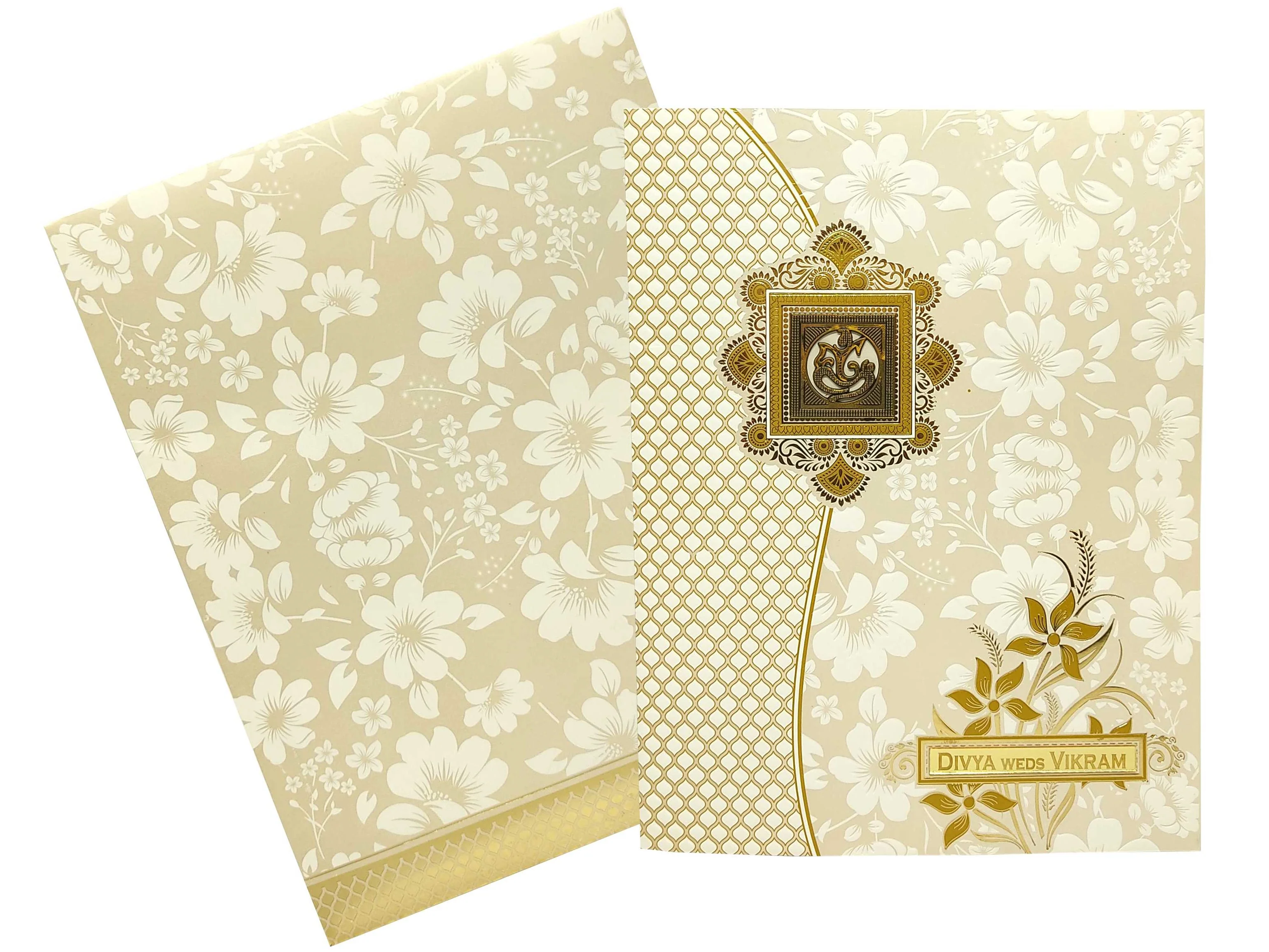 White Embossed Floral Design With Ganesha And Name Plate-KNJS2060 - Image 2