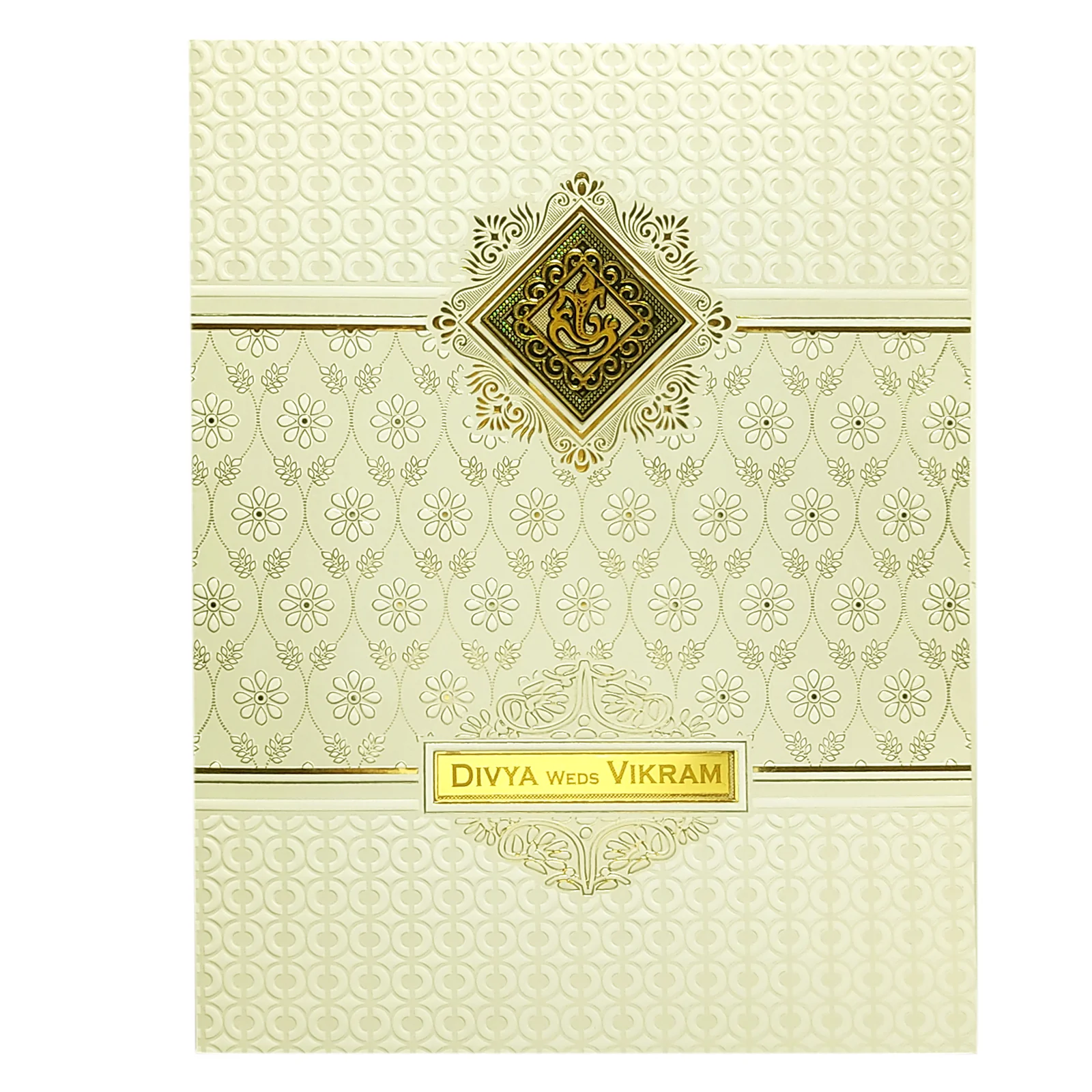 White Embossed Floral Invitation Card-KNK4106W - Image 3
