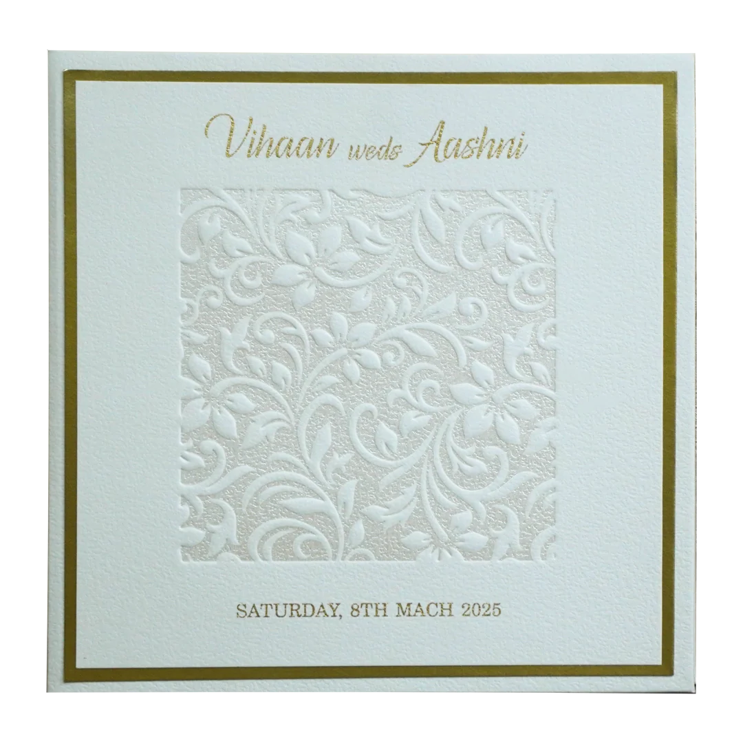 White Embossed Floral Padded Invitation Card-KRC30480 - Image 4