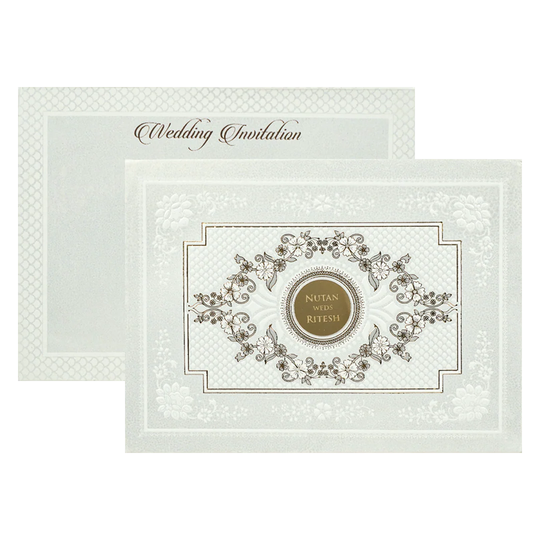 White Embossed Floral Padded Wedding Card-KRE28350 - Image 2