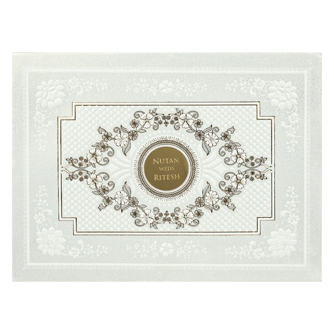 White Embossed Floral Padded Wedding Card-KRE28350 - Image 3