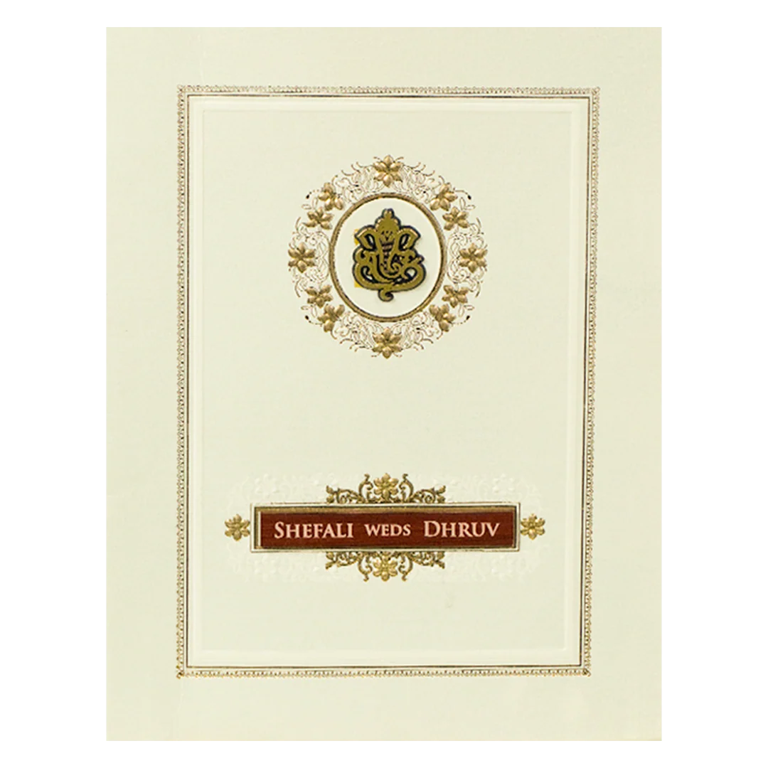 White Embossed Ganesha Wedding card-KRE28470 - Image 3