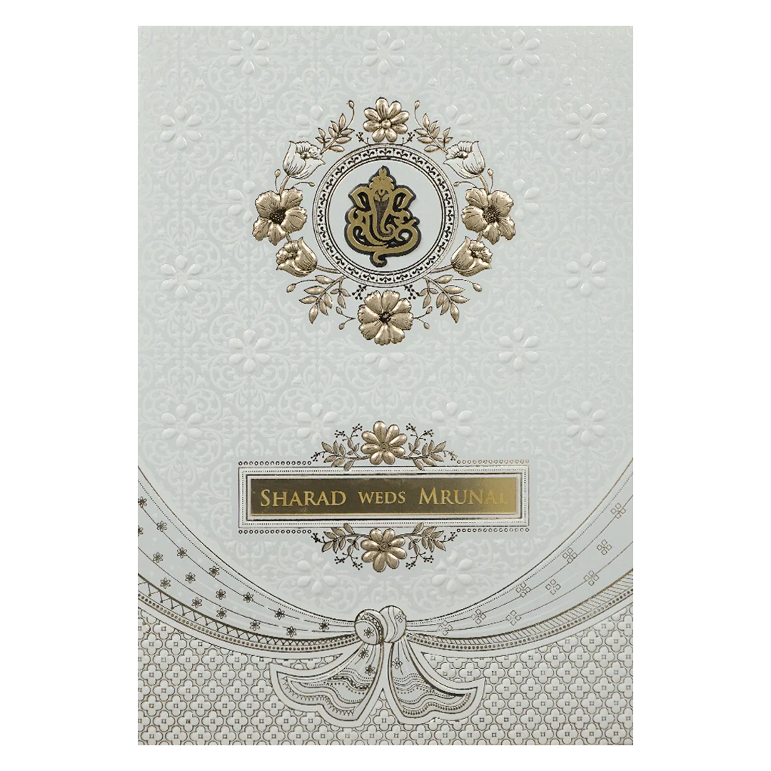 White Embossed Ganesha Wedding card-KRE28660 - Image 3