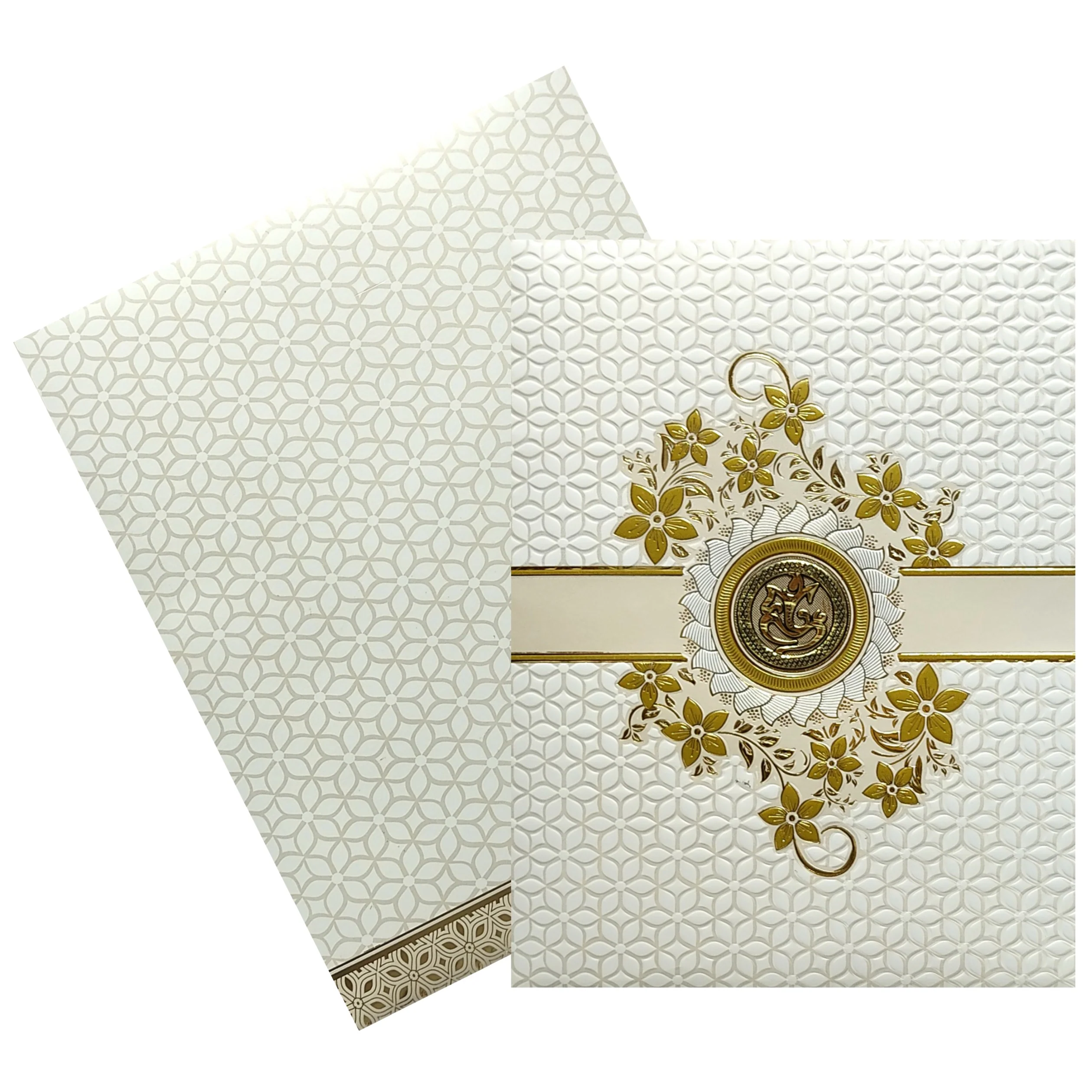 White Embossed Gold Floral Invitation Card-KNJS2066 - Image 2