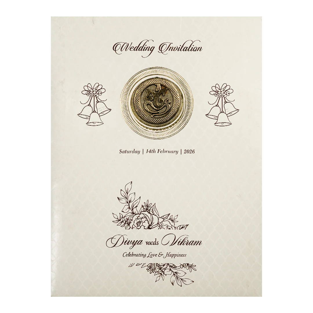 White Embossed Gold Ganesha Wedding Card-KNK7056W - Image 3