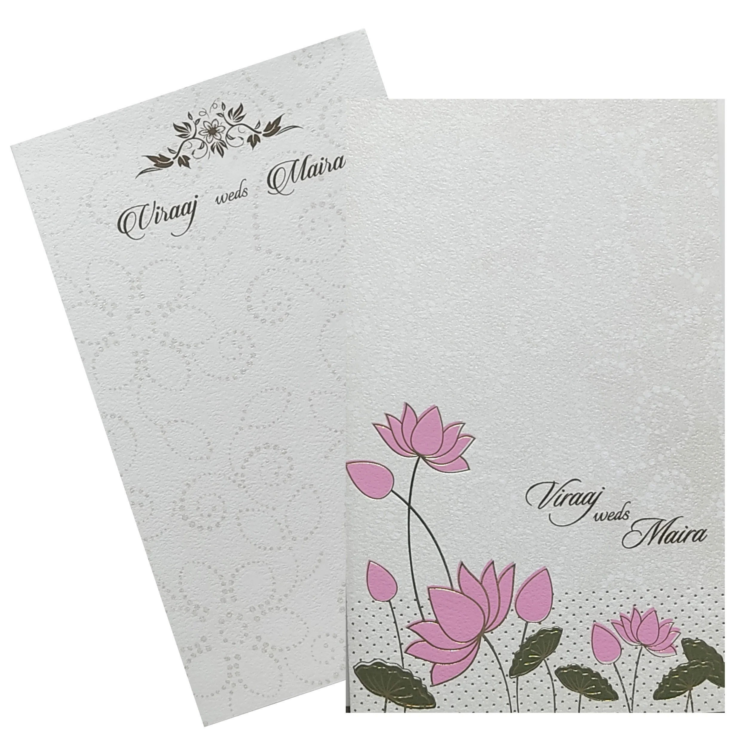 White Embossed Lotus Invitation Card-KRC28320 - Image 2