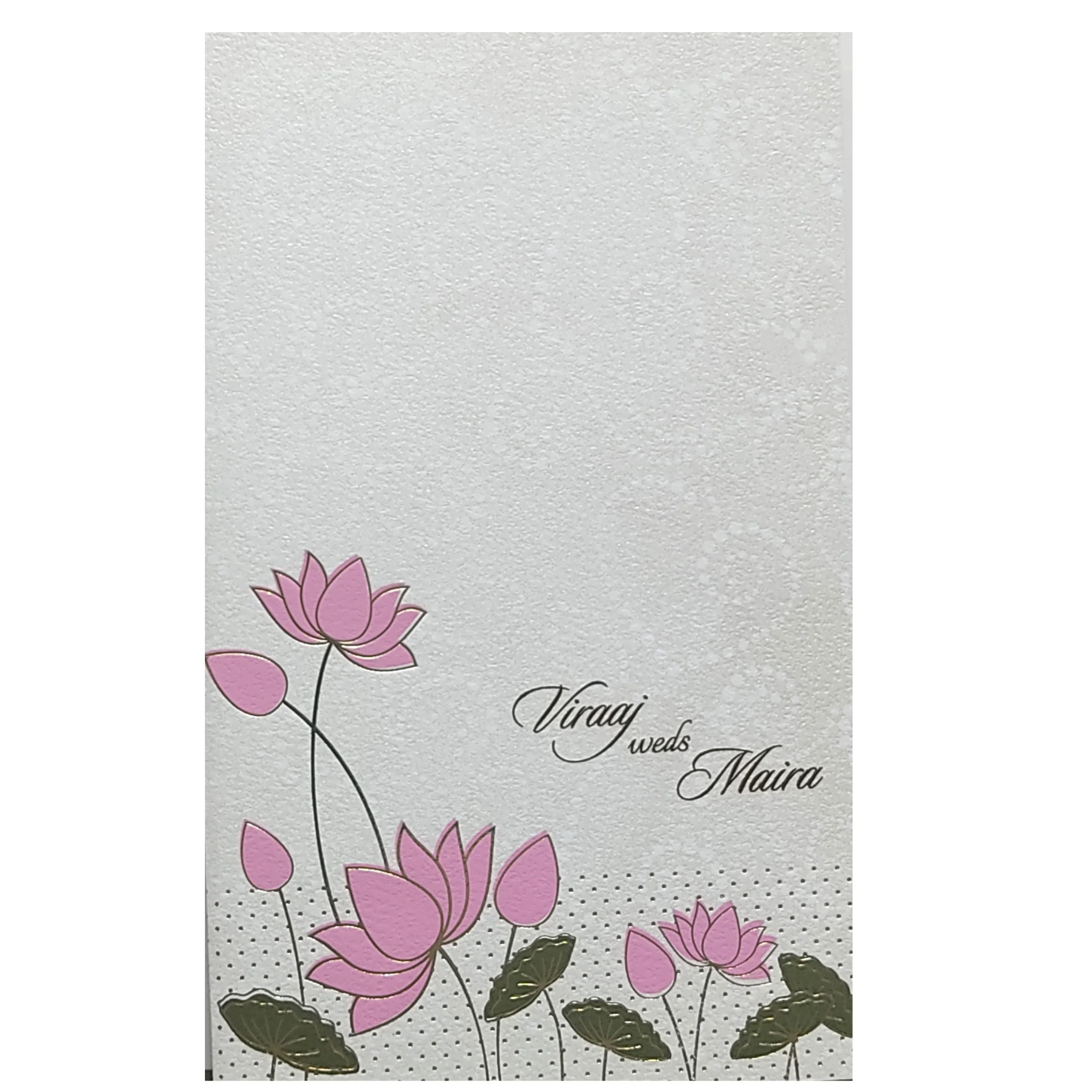 White Embossed Lotus Invitation Card-KRC28320 - Image 3